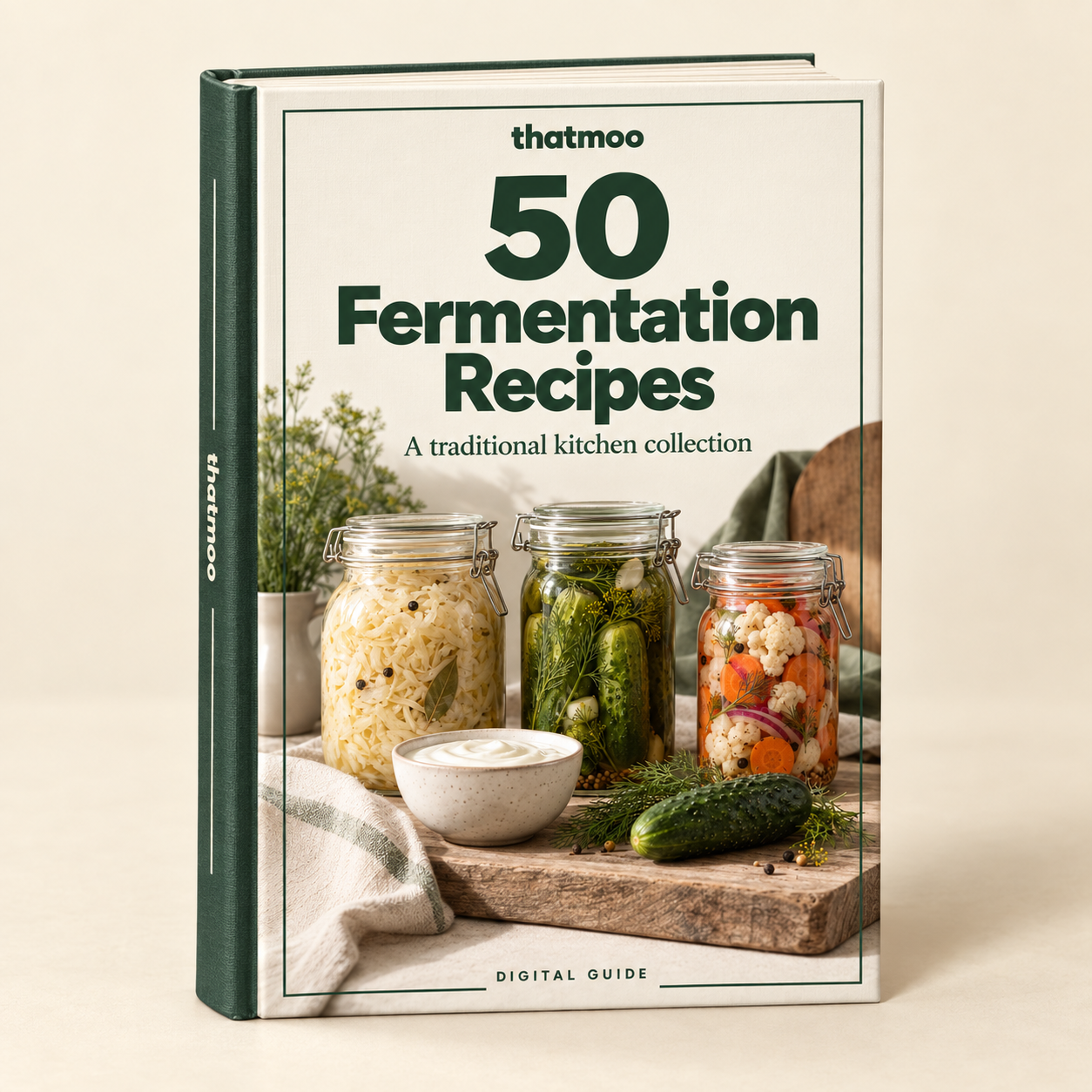 50 Fermentation Recipes — ThatMoo book mockup; digital guide