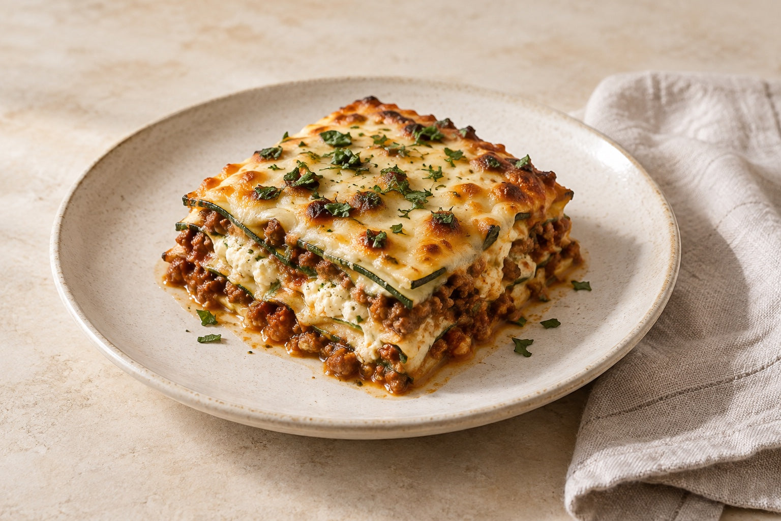 Illustrative Courgette, beef & ricotta lasagne